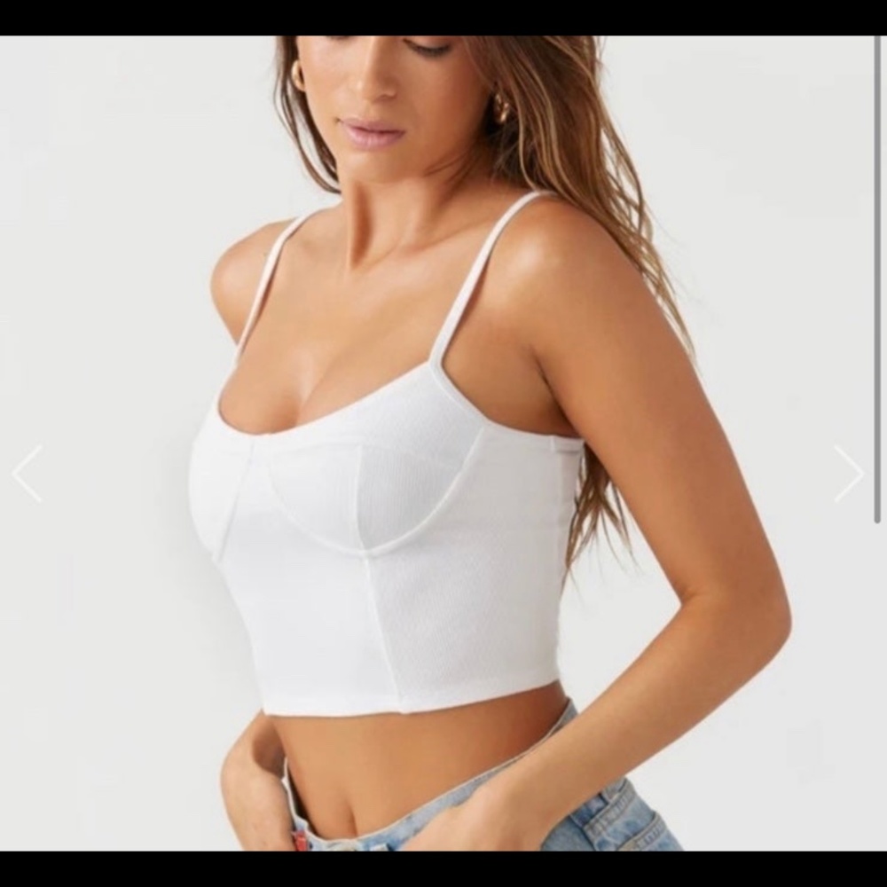 Nwt joah brown white ribbed flex cami tank crop top bustier s/m bra bralette